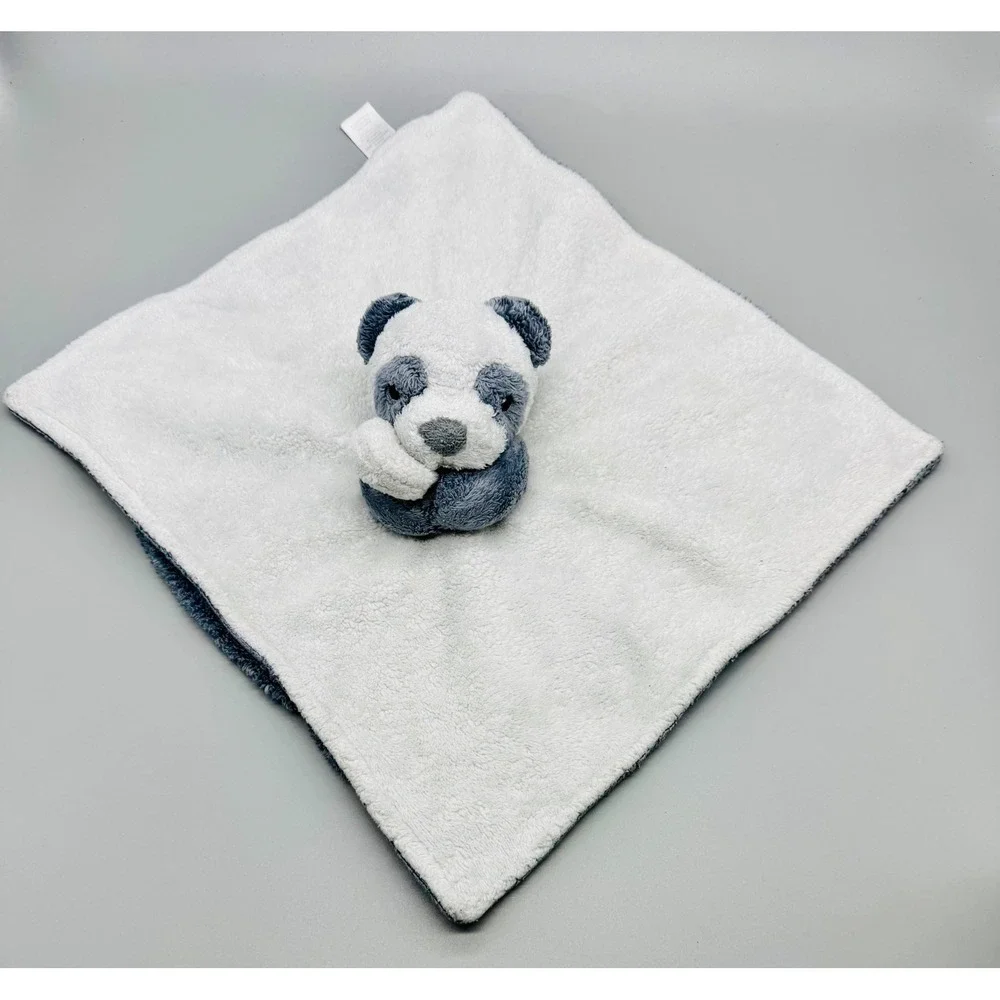 Carters Panda Bear Security Blanket Lovey Grey White Plush Baby 13 inch2020‎
